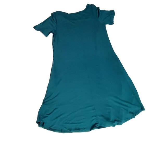 THJS Teal Short-Sleeve A-Line Dress In Soft Rayon spandex blend for comfort M - Picture 2 of 7
